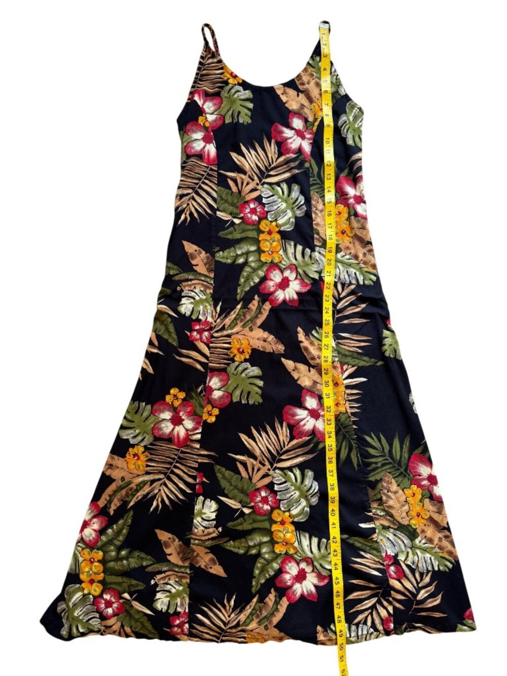 Hibiscus Collection Hawaii Floral Maxi Sundress L Black Tropical Straps Summer - Picture 8 of 14
